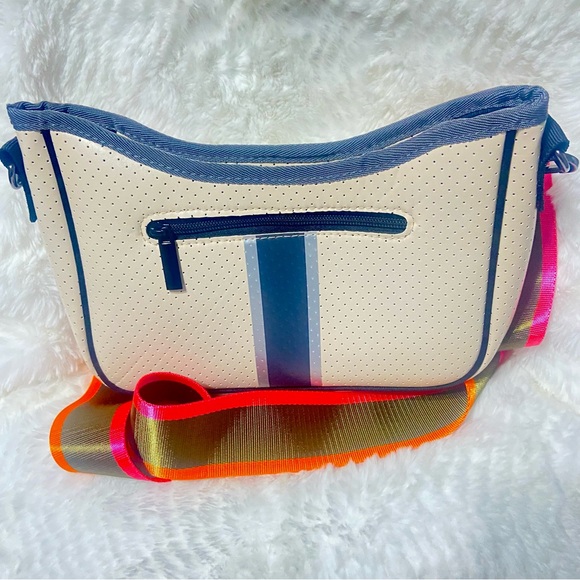 HAUTE SHORE Beige and Gray Crossbody Bag with Multicolor Strap - Picture 11 of 15